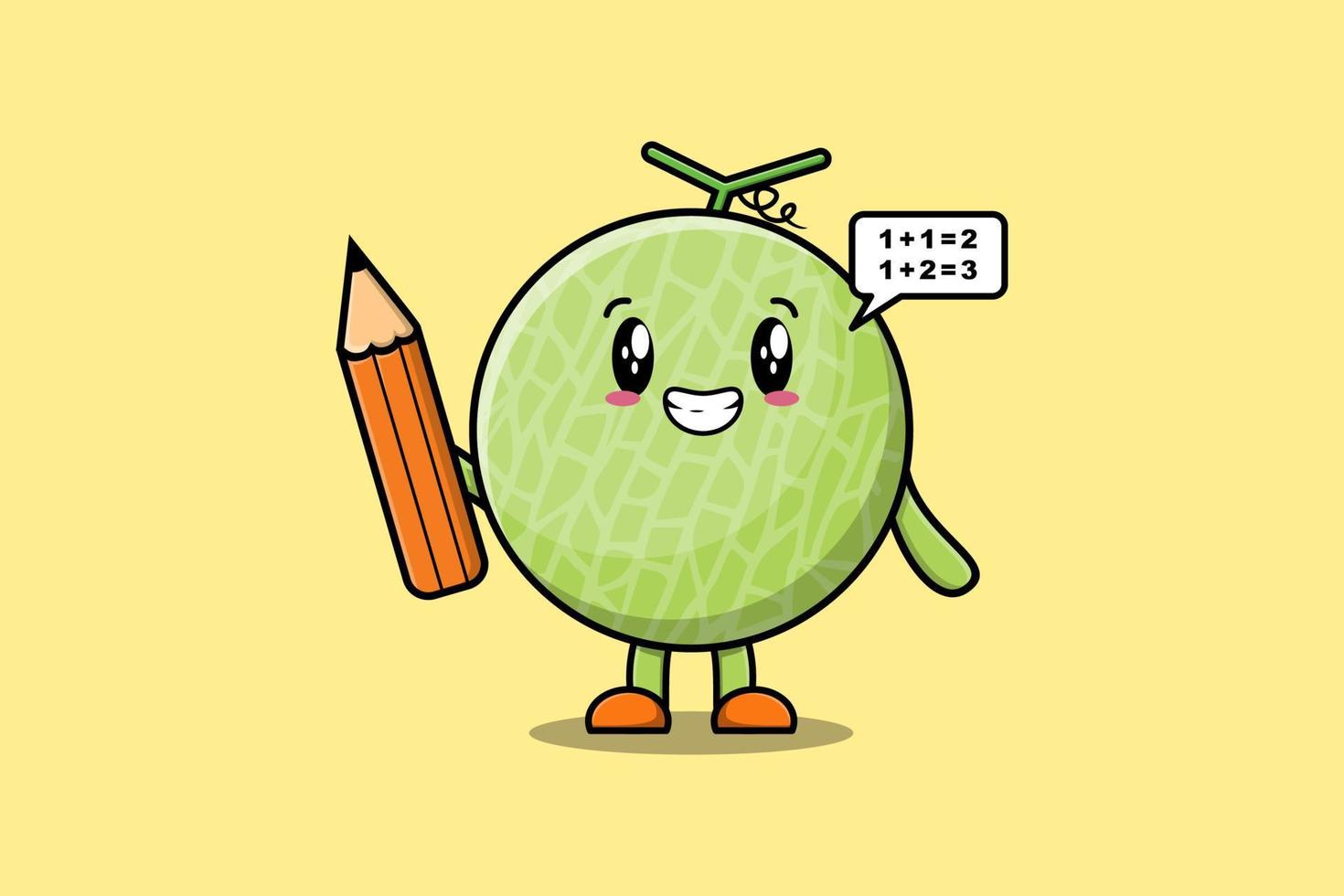 estudiante inteligente de dibujos animados lindo melón con lápiz vector