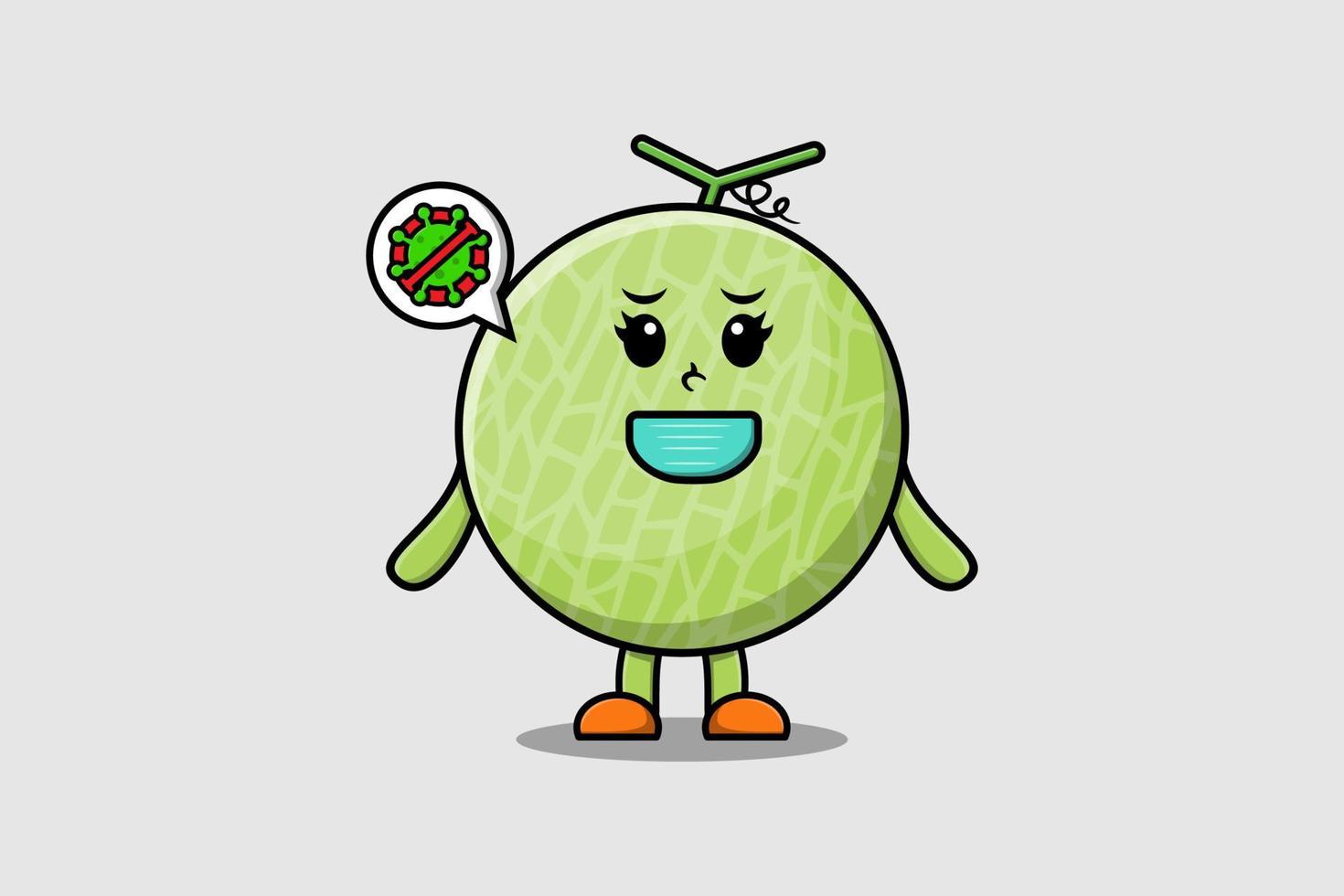 lindo melón de dibujos animados usando máscara para prevenir virus vector