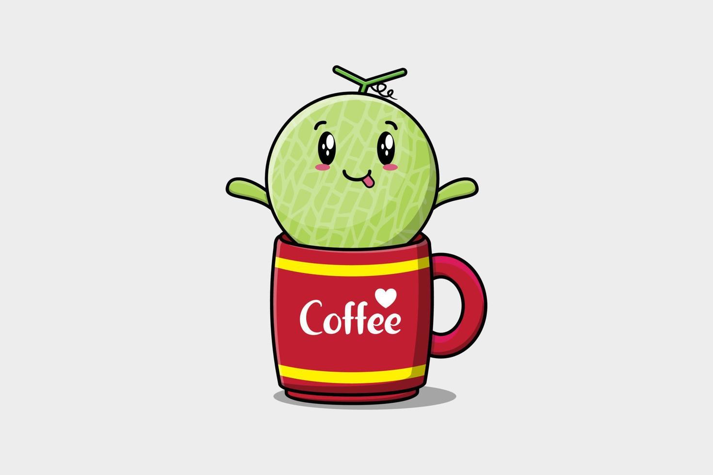 ilustración de personaje lindo de melón en una taza de café vector