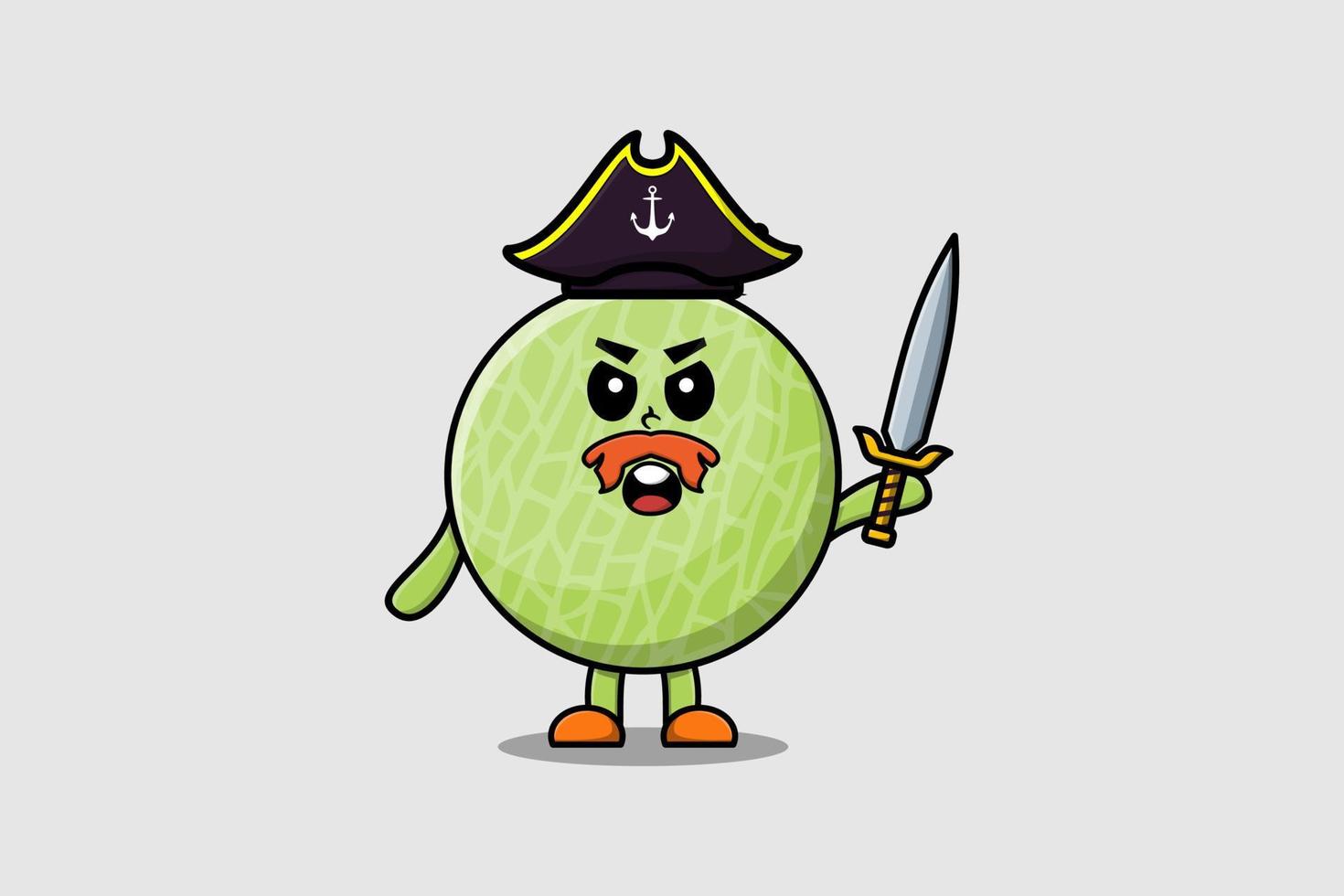 Cute cartoon character Melon pirate holding sword vector