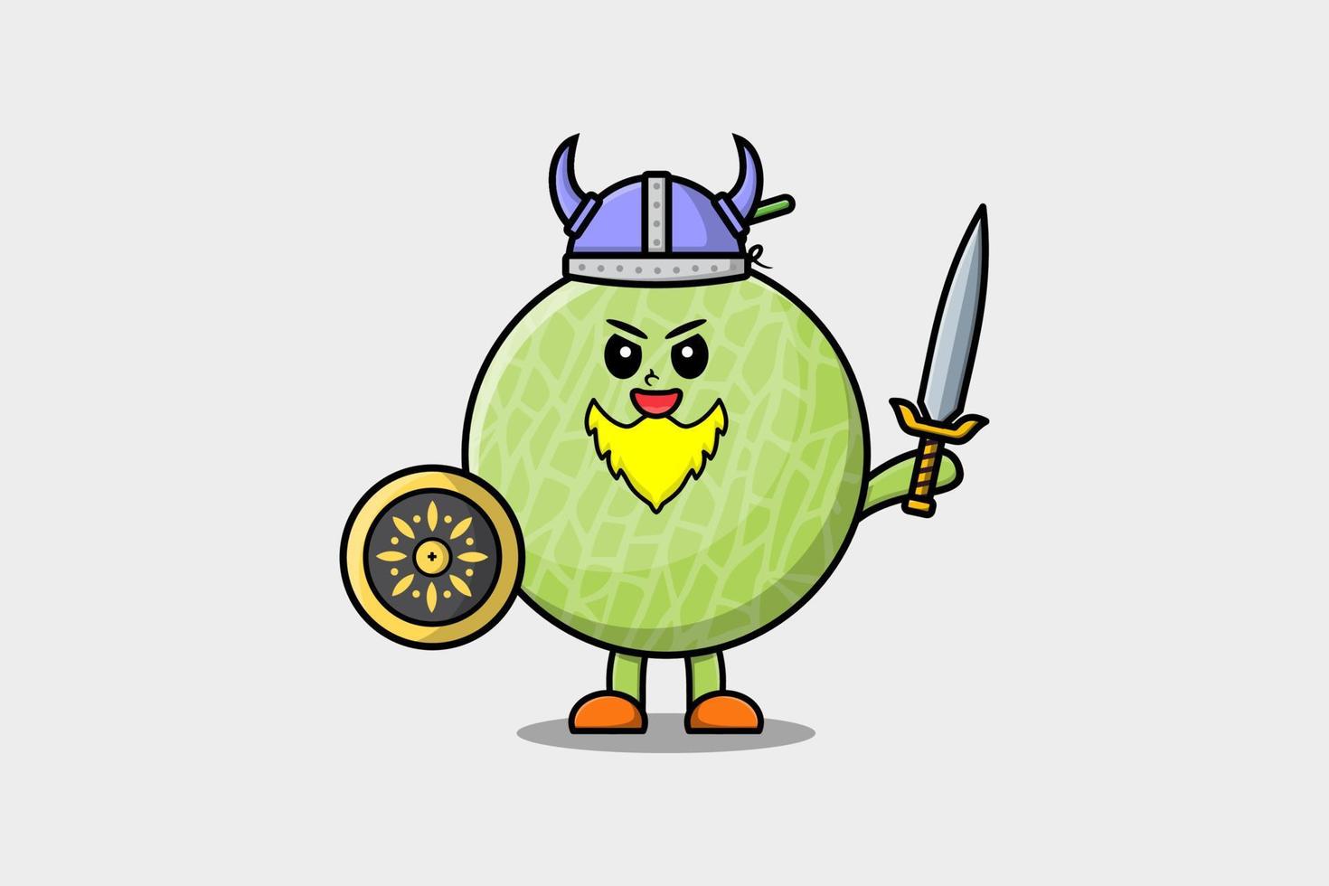 lindo personaje de dibujos animados melón pirata vikingo vector