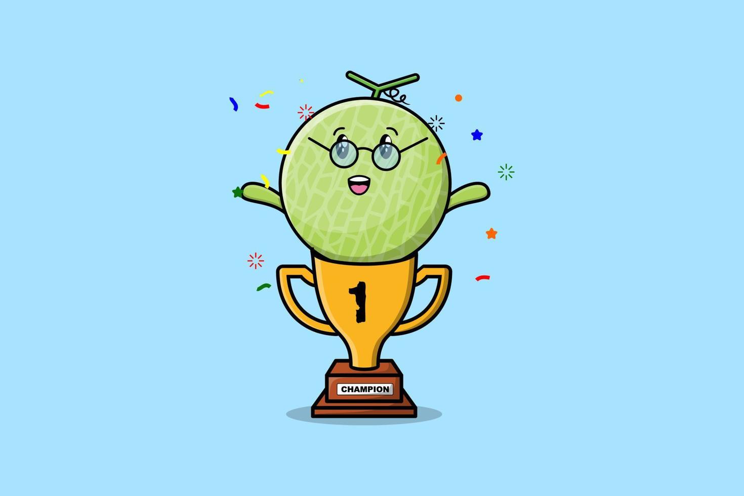 personaje de dibujos animados lindo melón en trofeo vector