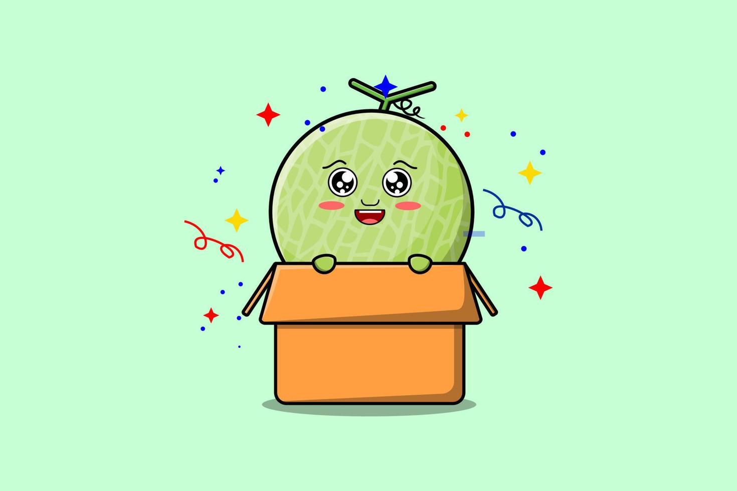 lindo personaje de dibujos animados de melón que sale de la caja vector