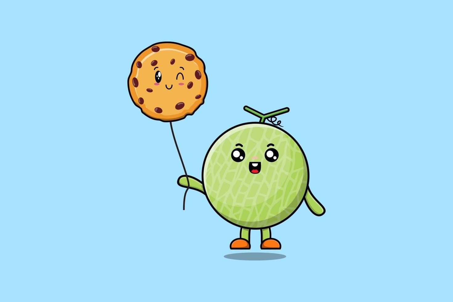 Cute cartoon Melon floating with biscuits balloon vector