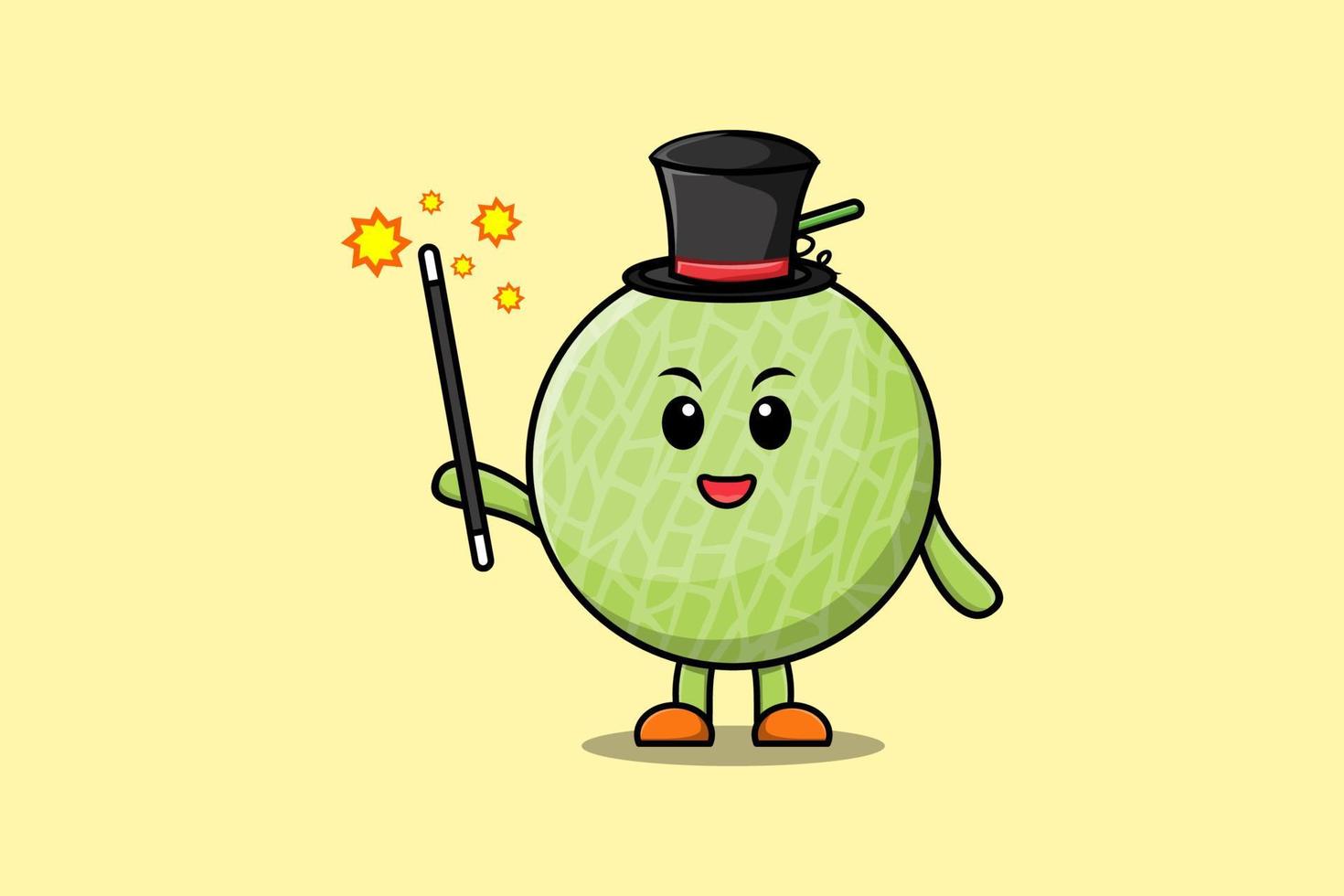 un magnífico melón mago de dibujos animados lindo e inteligente vector