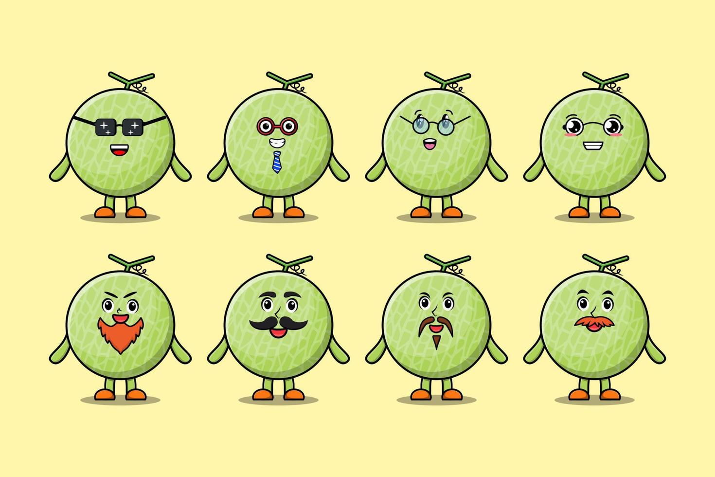 Set kawaii Melon cartoon character expressions vector