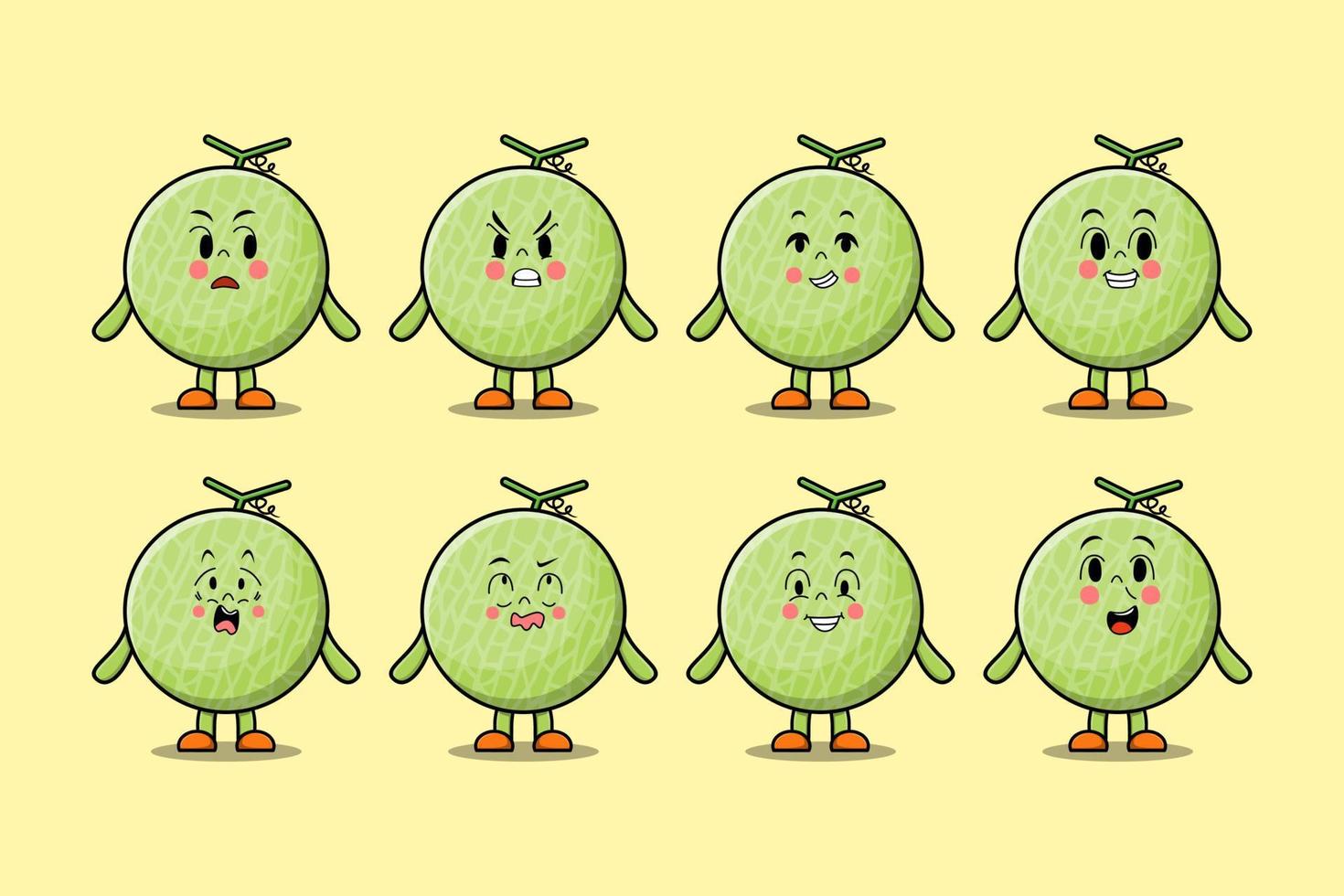 Set kawaii Melon cartoon character expressions vector