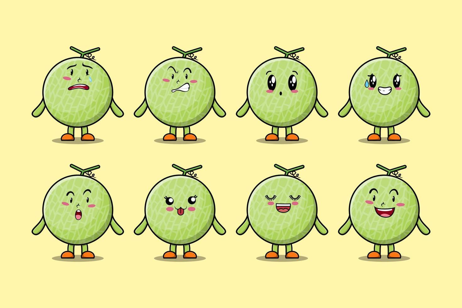 Set kawaii Melon cartoon character expressions vector