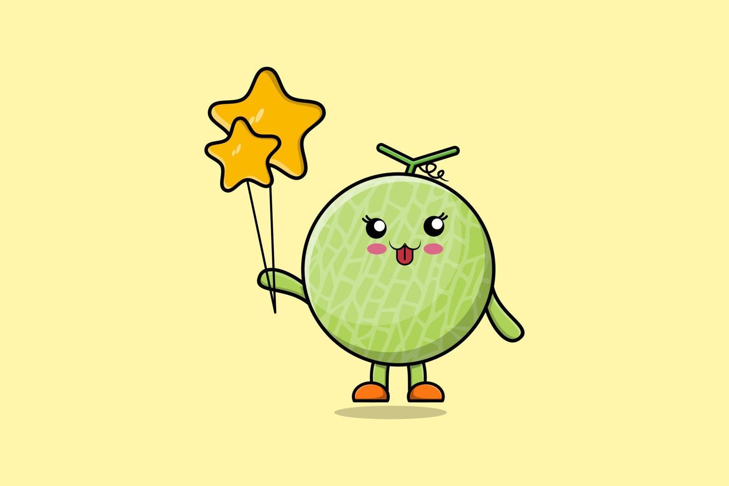 melón de dibujos animados lindo flotando con globo de estrella vector