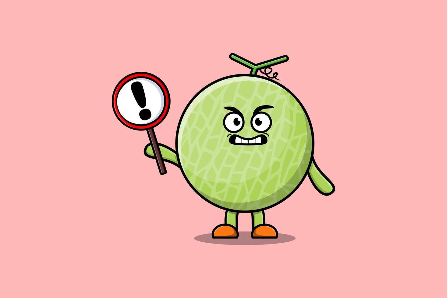 Cute cartoon Melon with exclamation sign board vector