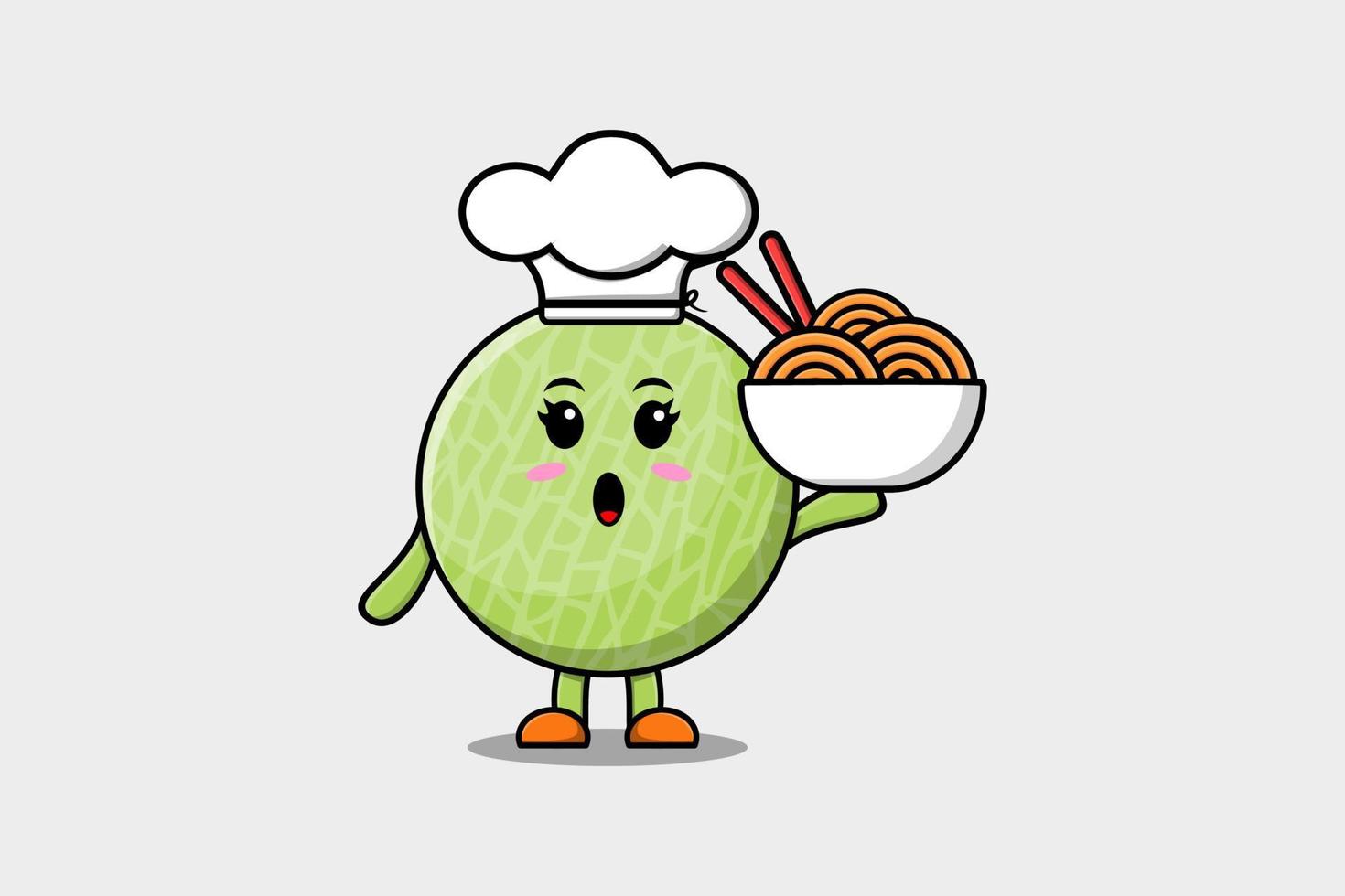 Cute cartoon Melon chef holding noodles in bowl vector