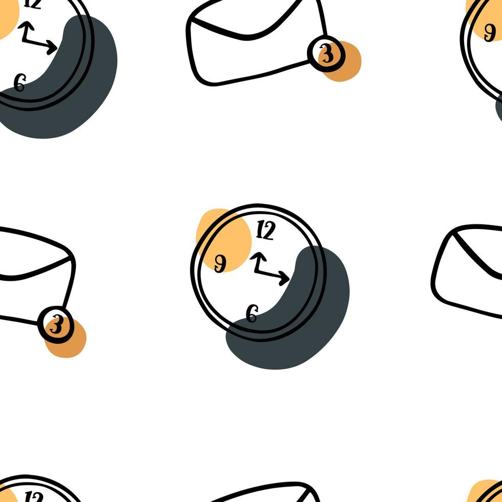 Seamless pattern Doodle clock on the wall vector