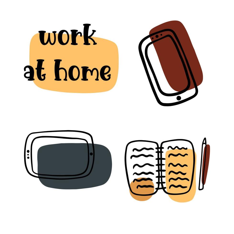 Doodle icon set work from home vector