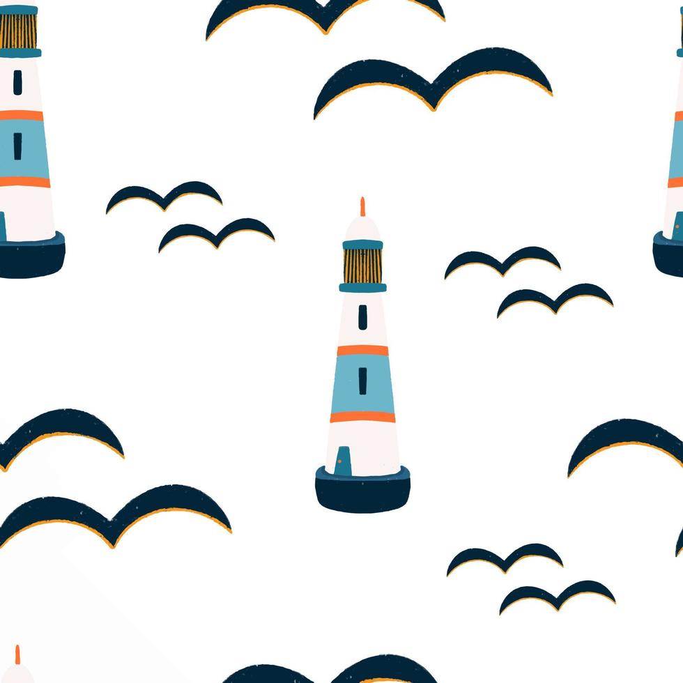 Seamless pattern Hand drawn vintage lighthouse vector