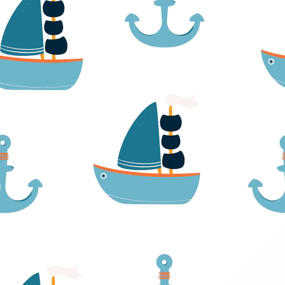 Seamless pattern Ship, yacht, sail, boat, sea transport vector