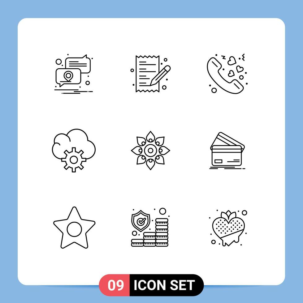 Outline Pack of 9 Universal Symbols of decoration celebrate call data cloud Editable Vector Design Elements