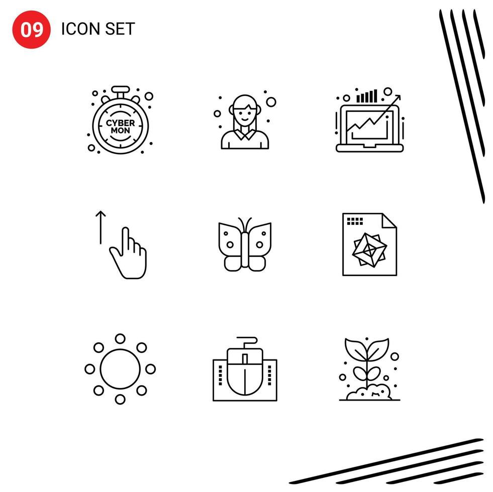 9 Thematic Vector Outlines and Editable Symbols of gestures finger worker up market Editable Vector Design Elements