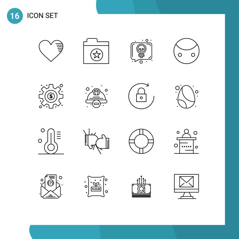 Pictogram Set of 16 Simple Outlines of gear symbols conversation symbolism greatness Editable Vector Design Elements