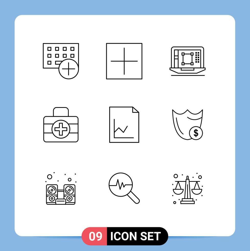 9 User Interface Outline Pack of modern Signs and Symbols of analytics medici plus medical kit enhance Editable Vector Design Elements