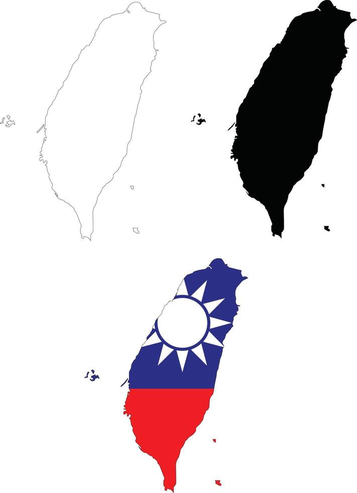 mapa taiwán sobre fondo blanco. contorno del mapa de taiwán. mapa vectorial de taiwán con la bandera dentro. vector