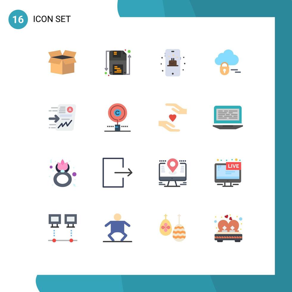 16 símbolos universales de signos de color plano del servidor de envío móvil de informe gráfico paquete editable de elementos creativos de diseño de vectores