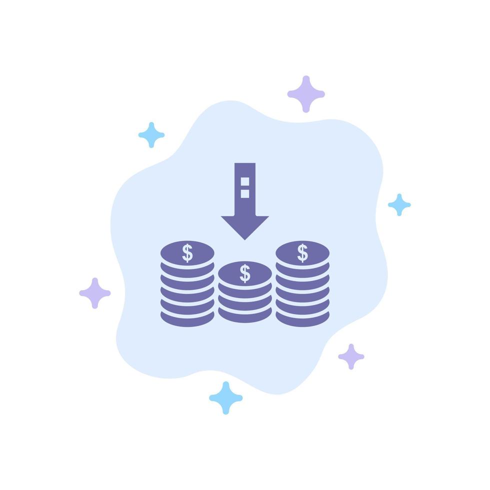 Coins Cash Money Down Arrow Blue Icon on Abstract Cloud Background vector