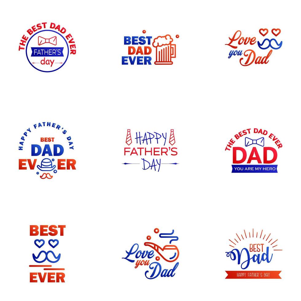 Set of Happy Fathers day elements 9 Blue and red Vector illustration Editable Vector Design Elements
