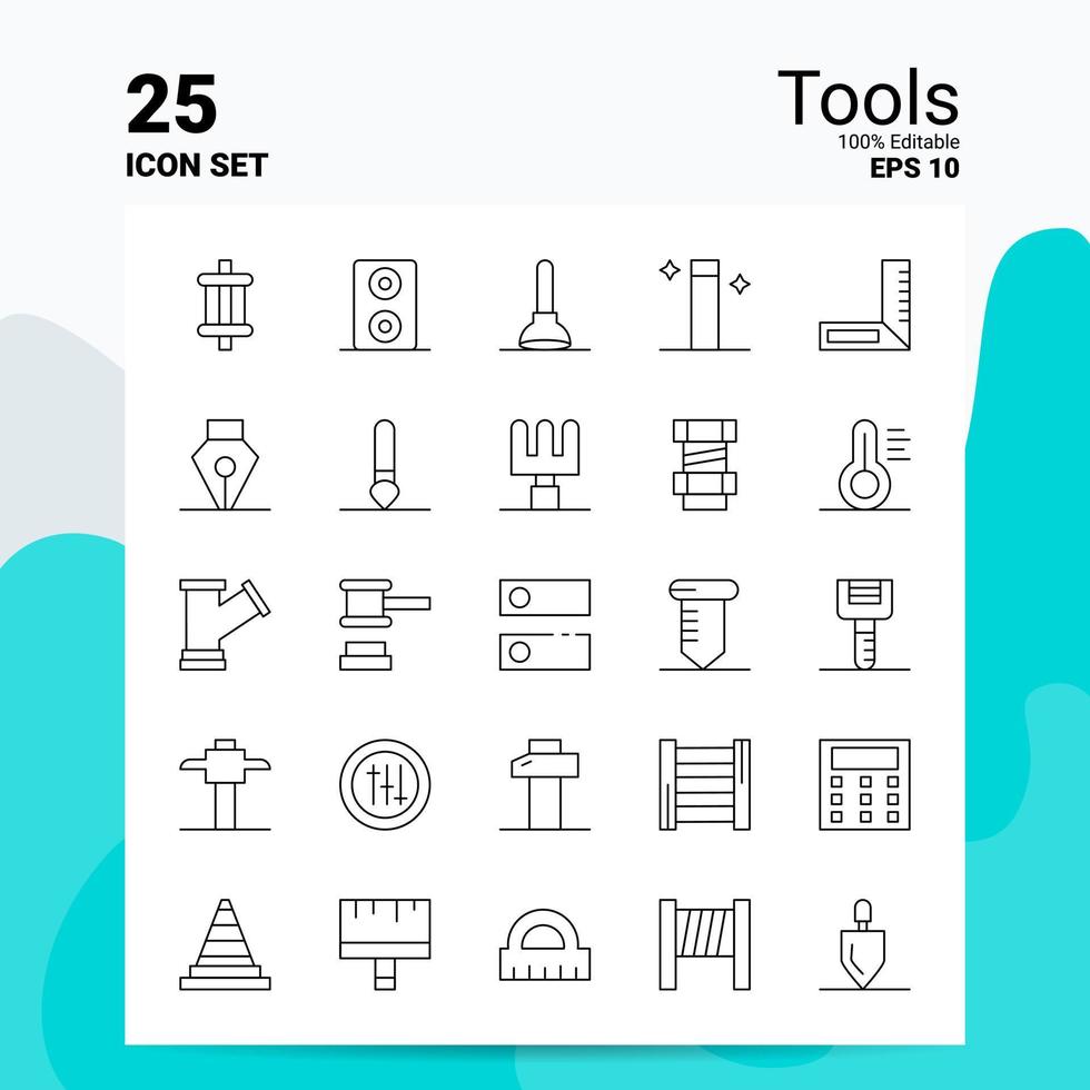 25 Tools Icon Set 100 Editable EPS 10 Files Business Logo Concept Ideas Line icon design vector