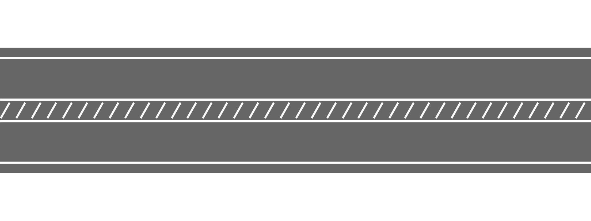 Empty straight road top view. Highway marking with diagonal stripes. Seamless horizontal roadway template. Transport element of city map vector