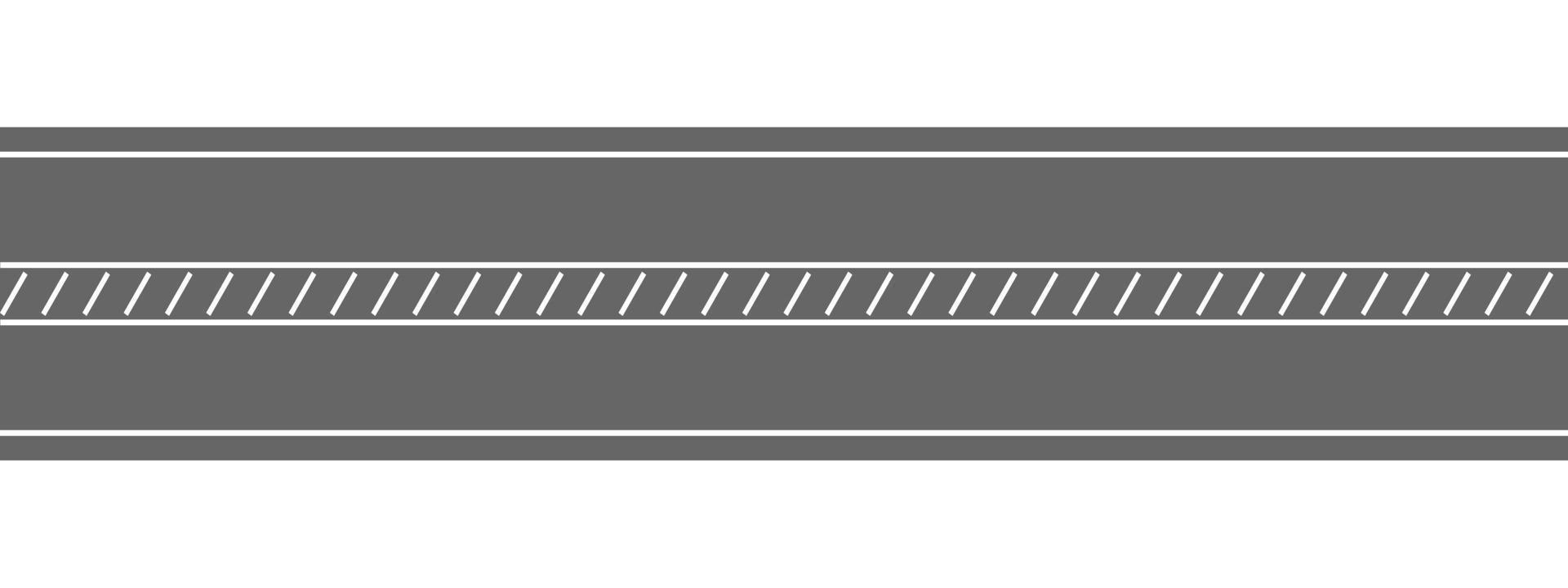 Empty straight road top view. Highway marking with diagonal stripes. Seamless horizontal roadway template. Transport element of city map vector