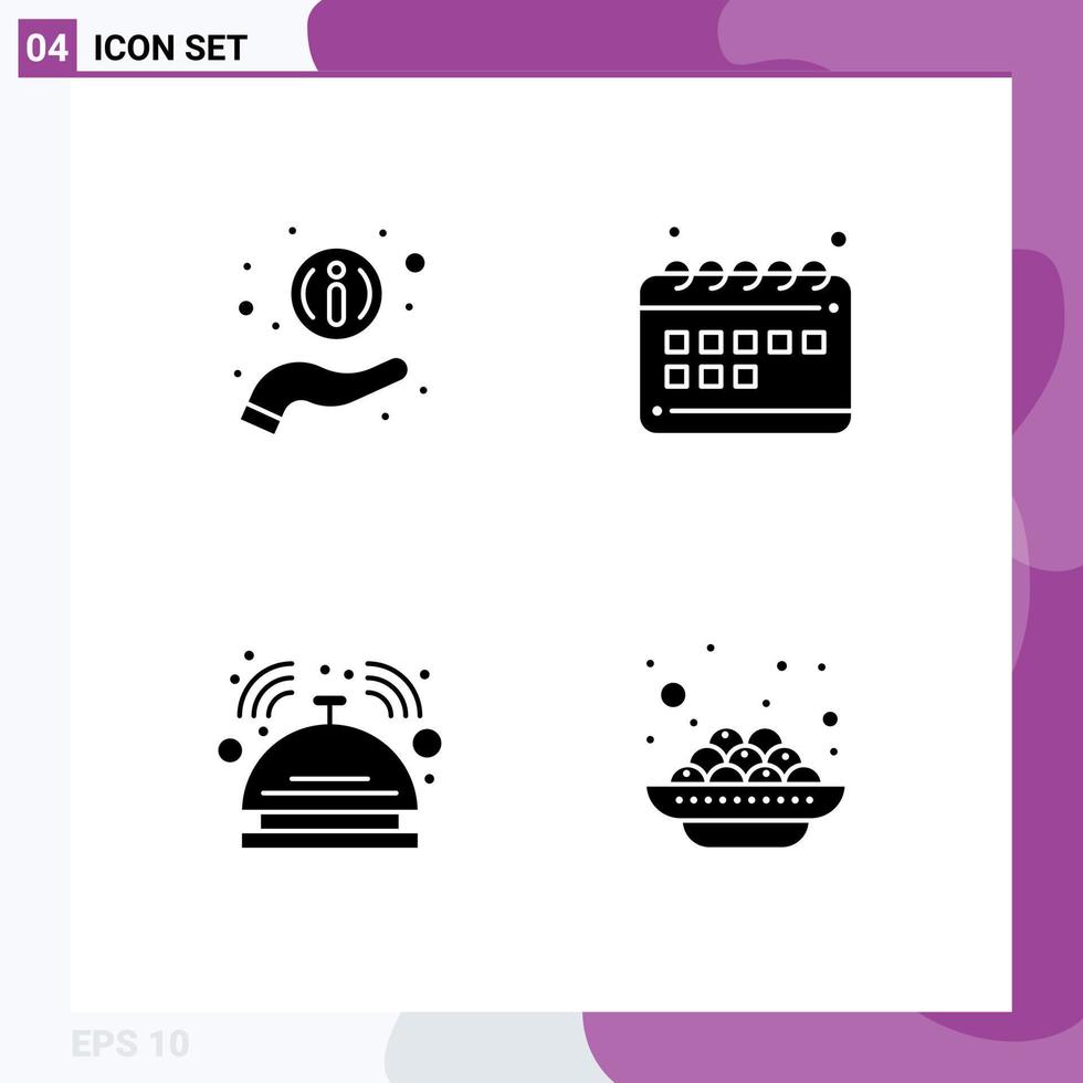 Group of 4 Solid Glyphs Signs and Symbols for help hotel schedule calendar service Editable Vector Design Elements