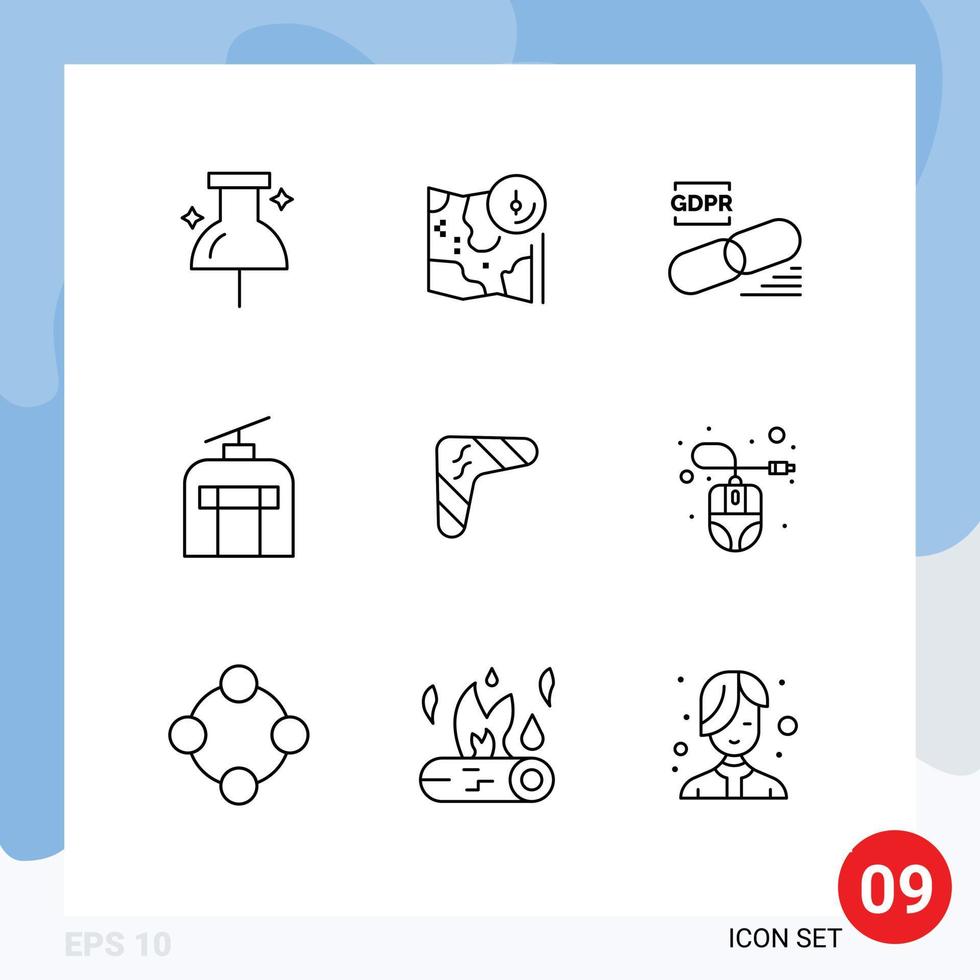 Universal Icon Symbols Group of 9 Modern Outlines of australia traveling clip holiday security Editable Vector Design Elements