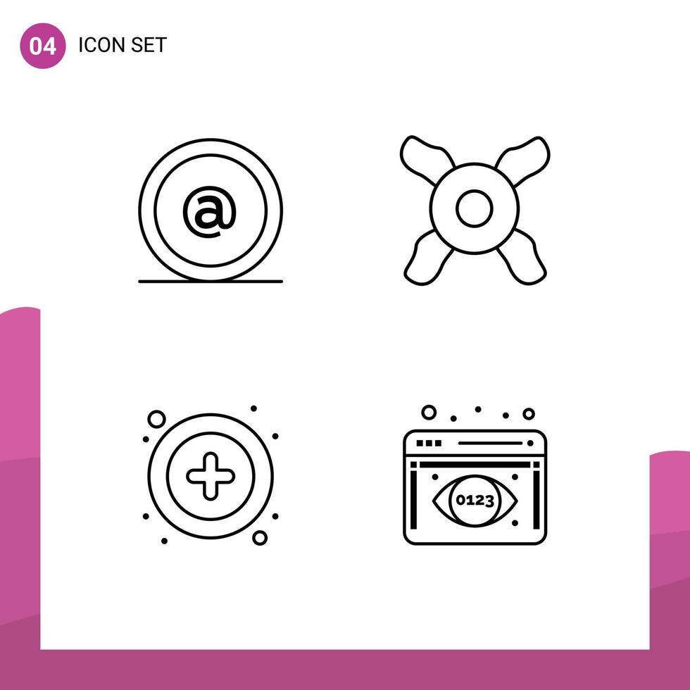 paquete de línea de vector editable de 4 colores planos de línea de llenado simple de análisis de direcciones monitoreo de visualización de datos de interfaz de correo elementos de diseño de vector editable