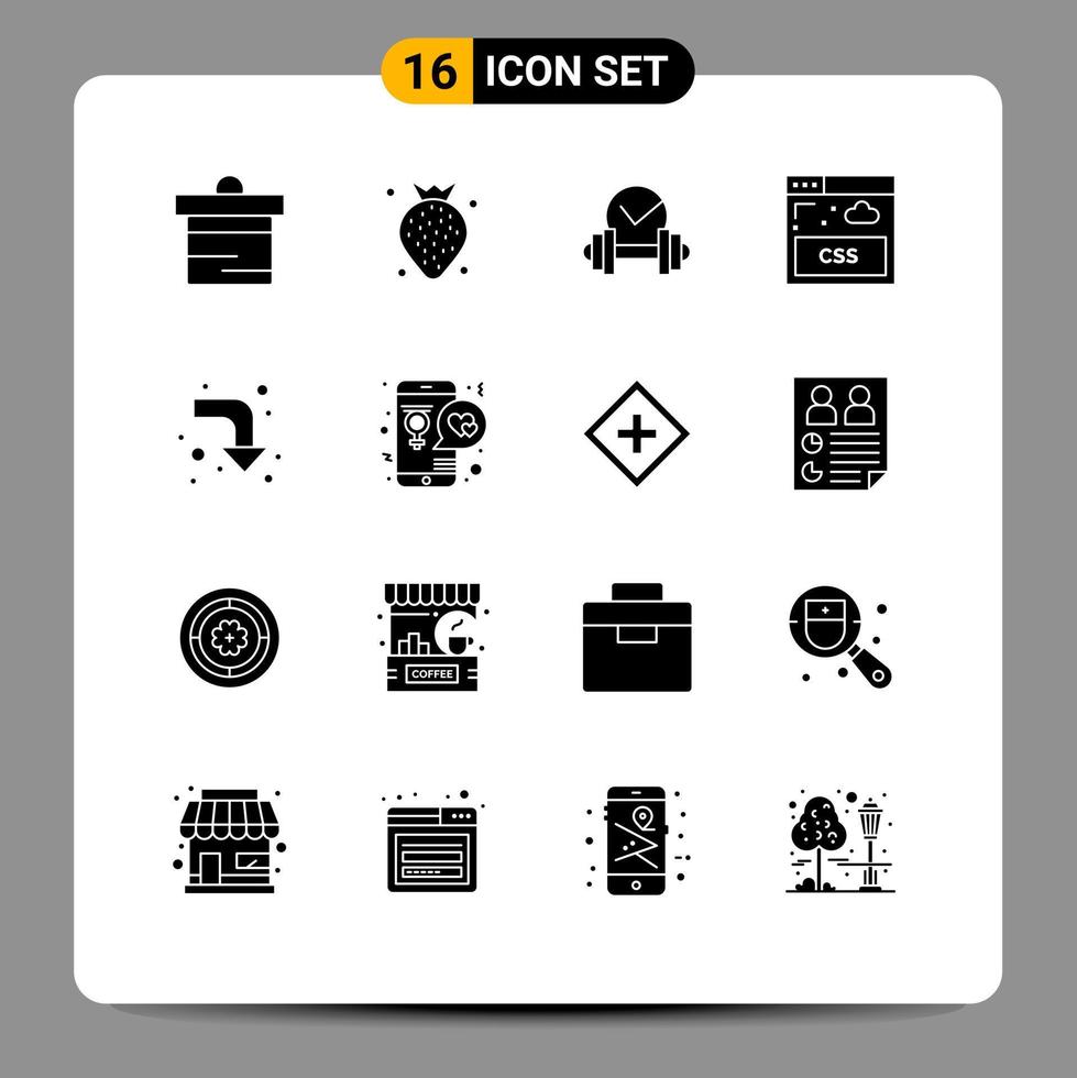 Set of 16 Modern UI Icons Symbols Signs for right arrows dumbbell style internet Editable Vector Design Elements