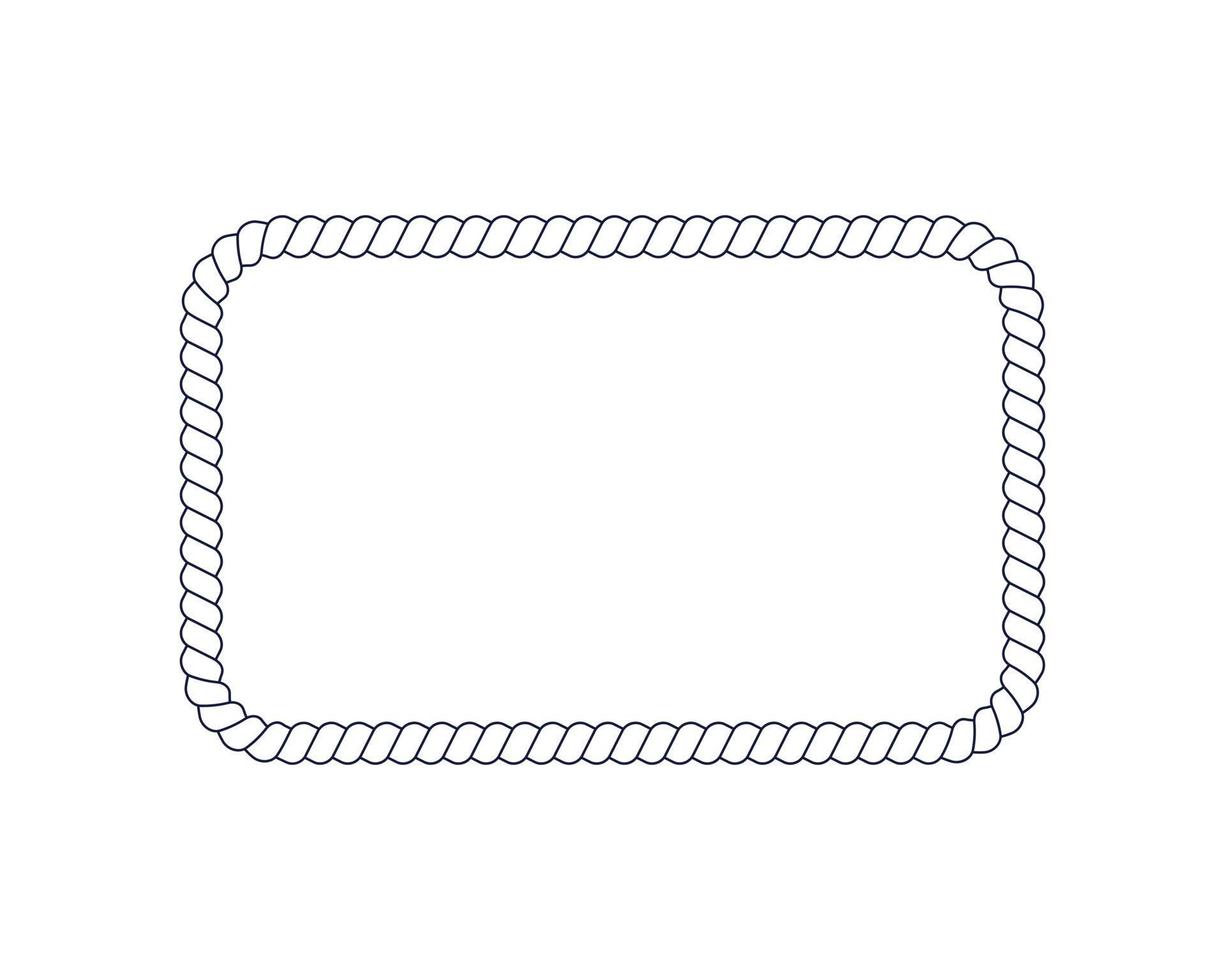 Rectangle rope frame for photo or picture in retro yacht style. Design element in maritime style for print and decoration vector