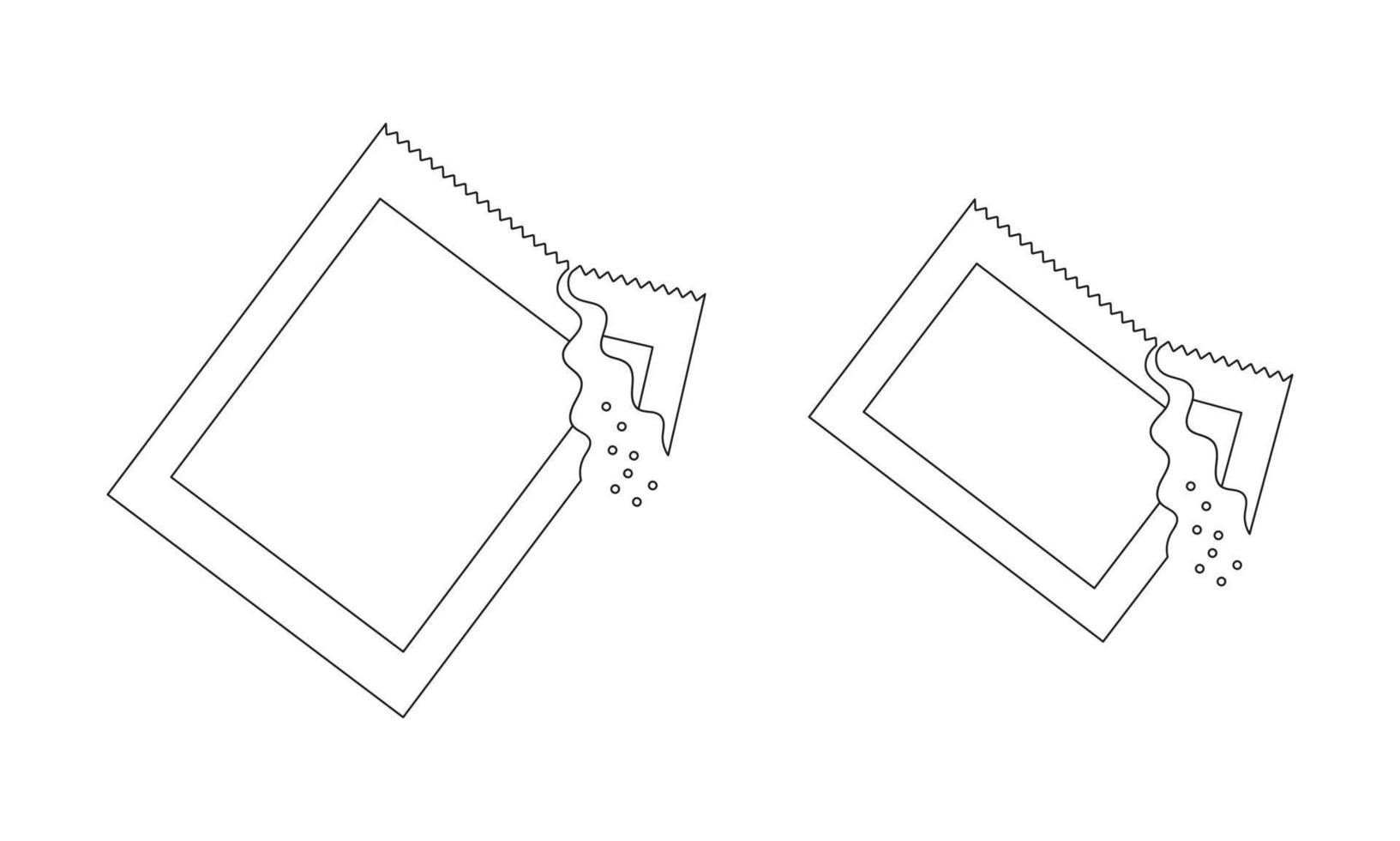 Outline sachets with pouring sugar, salt, coffee, dissolve medicine powder. Editable stroke. Thin line icons. Vector linear illustration