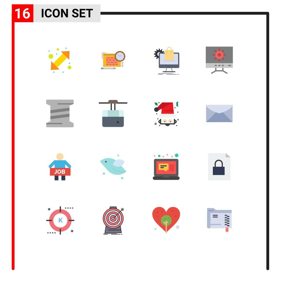 Universal Icon Symbols Group of 16 Modern Flat Colors of coil design shopping setting cart Editable Pack of Creative Vector Design Elements