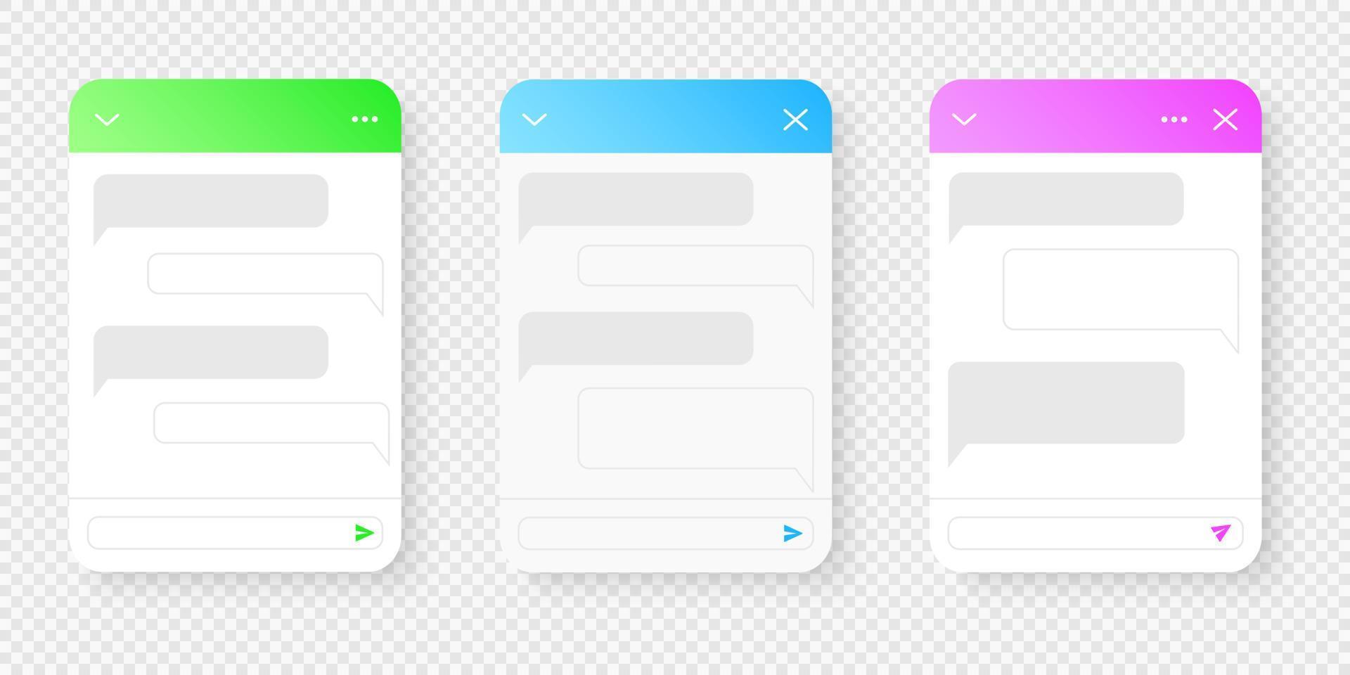 Chat bot screen templates. Life chat windows with message bubbles 