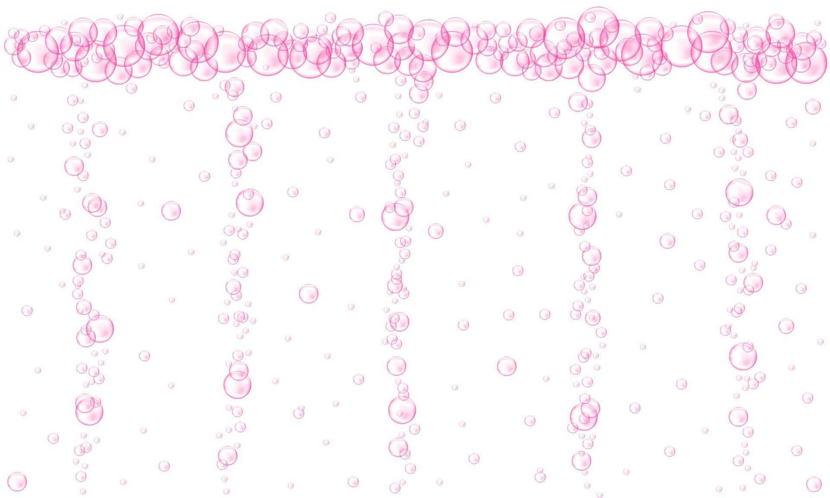 Pink bubbles stream. Fizzy carbonated drink texture. Cherry or strawberry seltzer, beer, soda, cola, lemonade, champagne, sparkling wine vector