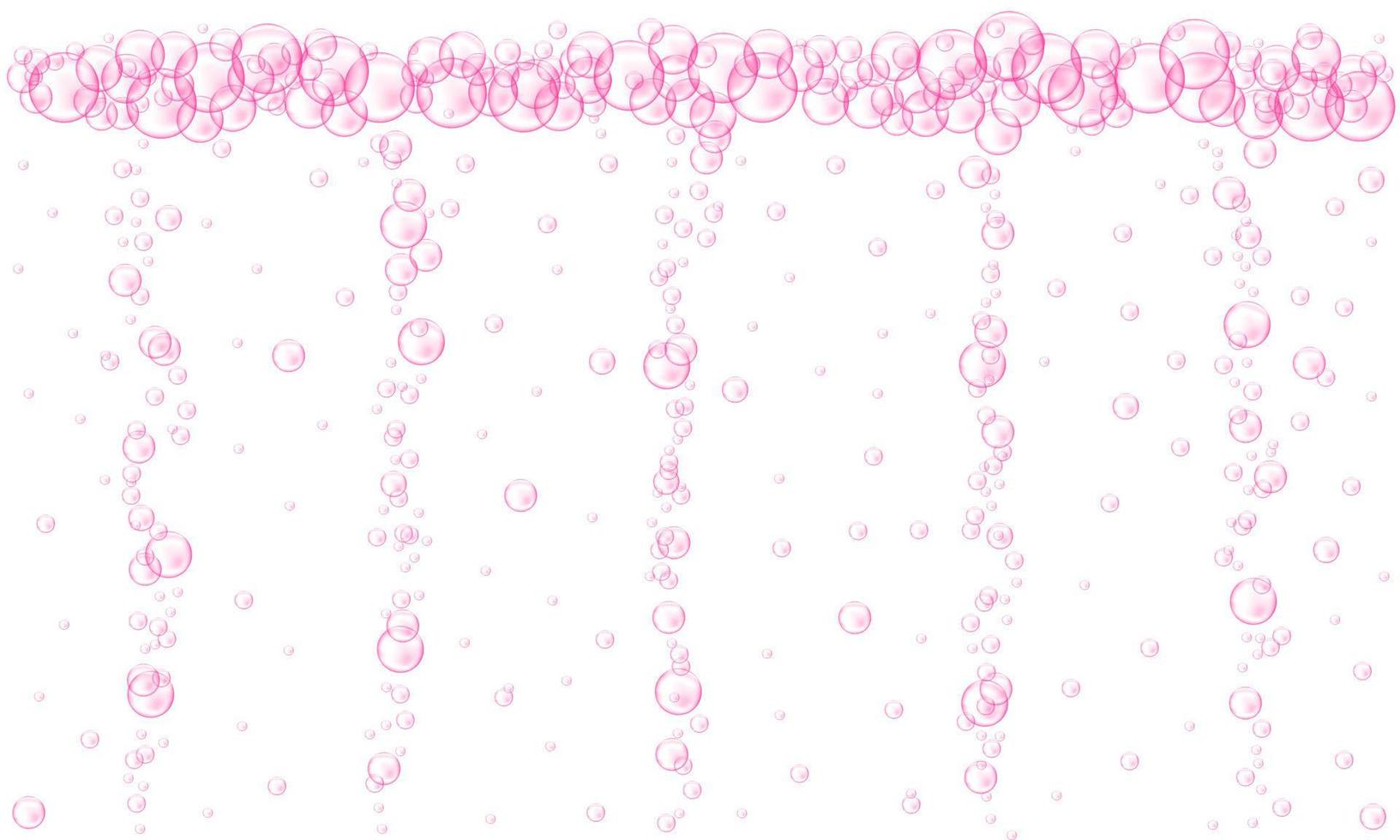 Pink bubbles stream. Fizzy carbonated drink texture. Cherry or strawberry seltzer, beer, soda, cola, lemonade, champagne, sparkling wine vector