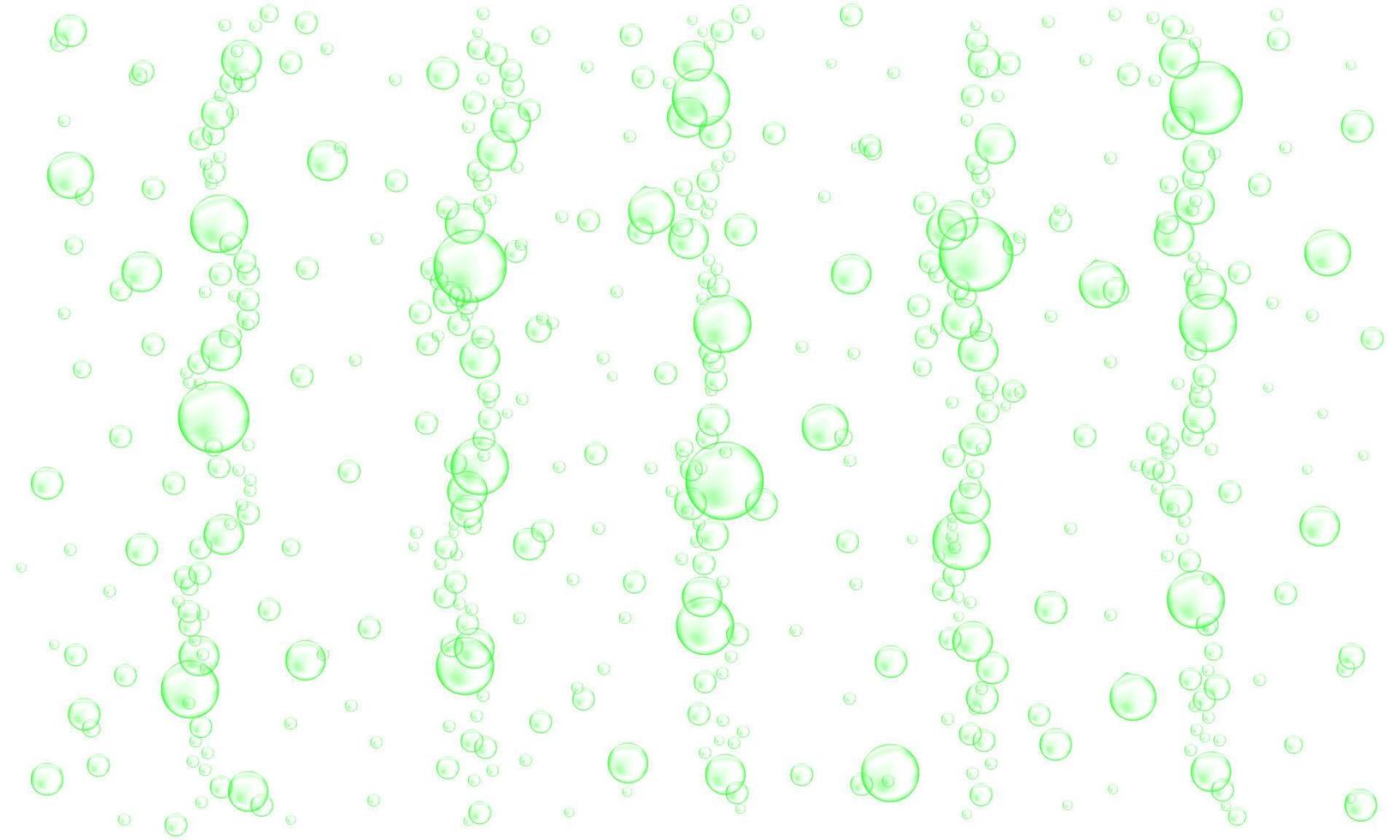 burbujas submarinas verdes aisladas sobre fondo blanco. bebida gaseosa carbonatada, espuma de jabón, champú o espuma limpiadora vector
