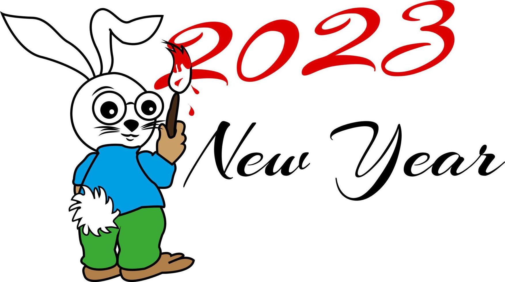 Rabbit wrote with a brush new year 2023. Christmas. Banner. Poster. Card. vector