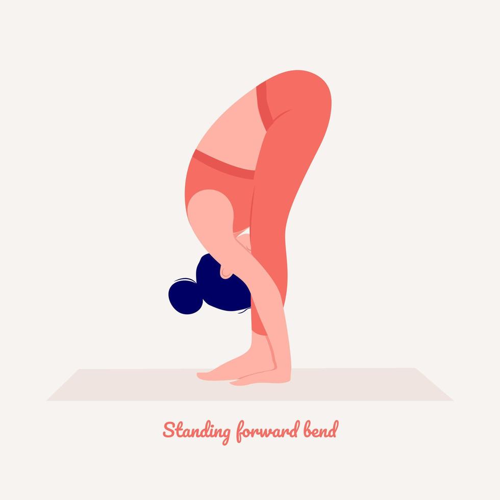 Standing forward bend Yoga pose. Young woman practicing yoga exercise. Woman workout fitness, aerobic and exercises. vector