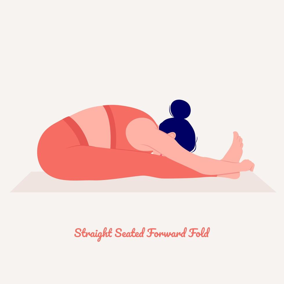 Straight Seated Forward Fold Yoga pose. Young woman practicing yoga exercise. Woman workout fitness, aerobic and exercises. vector