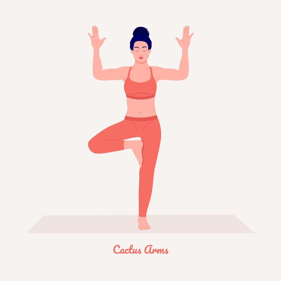 postura de yoga de cactus. mujer joven practicando ejercicio de yoga. mujer entrenamiento fitness, aeróbicos y ejercicios. vector