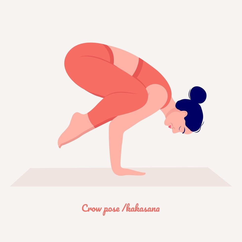 Crow pose Yoga pose. Young woman practicing yoga exercise. Woman workout fitness, aerobic and exercises. vector