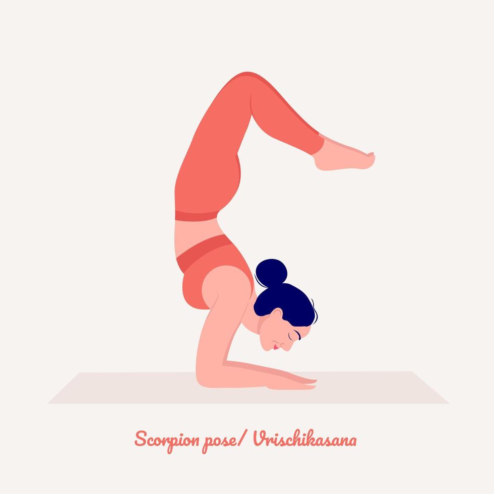 Scorpion pose Yoga pose. Young woman practicing yoga exercise. Woman workout fitness, aerobic and exercises. vector