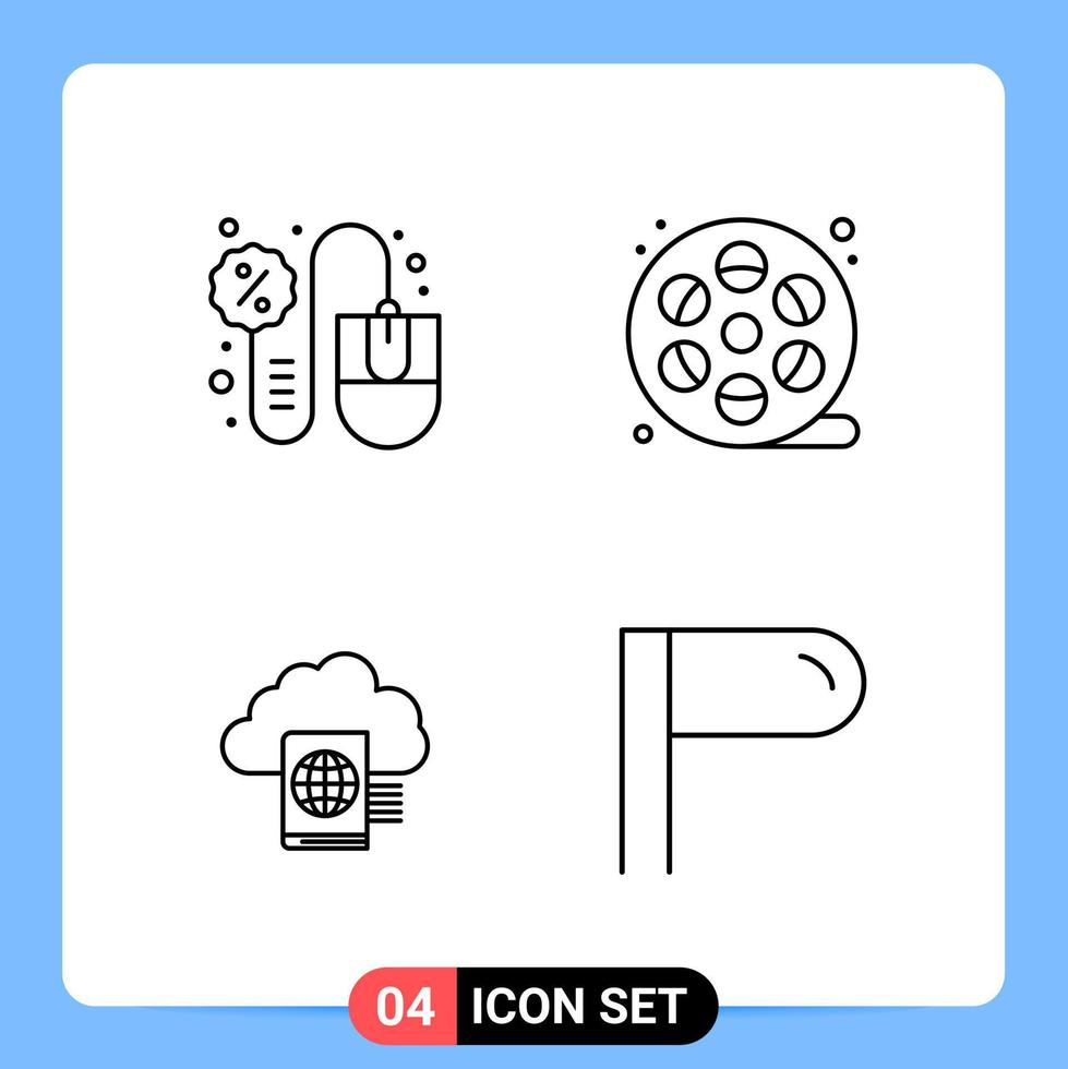 4 Line Black Icon Pack Outline Symbols for Mobile Apps isolated on white background 4 Icons Set vector