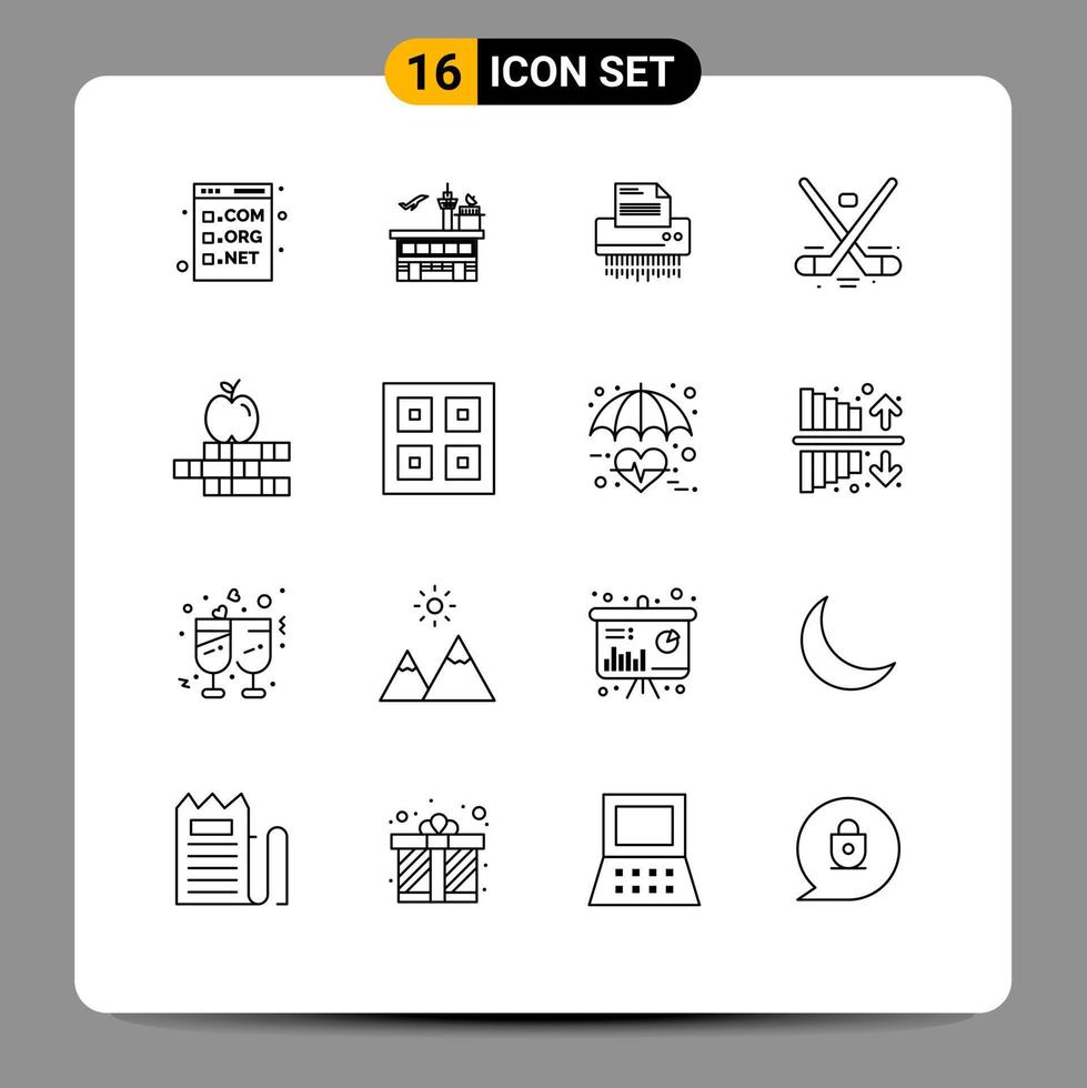 Group of 16 Outlines Signs and Symbols for paper information transit file confidential Editable Vector Design Elements