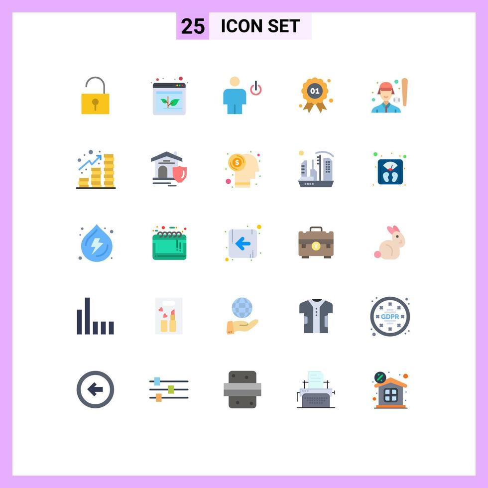 paquete de 25 signos y símbolos modernos de colores planos para medios de impresión web, como elementos de diseño de vectores editables del premio a la calidad del cuerpo del jugador de béisbol de Canadá